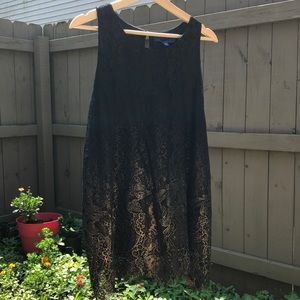 Gold-dipped lace long tunic sleveless top